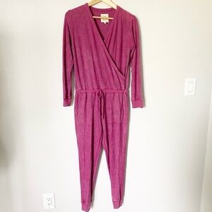 CHASER Cozy Knit Long Sleeve Faux Wrap Burgundy Wine Jumpsuit Small NWT